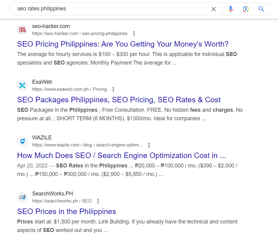 search results for seo rates philippines